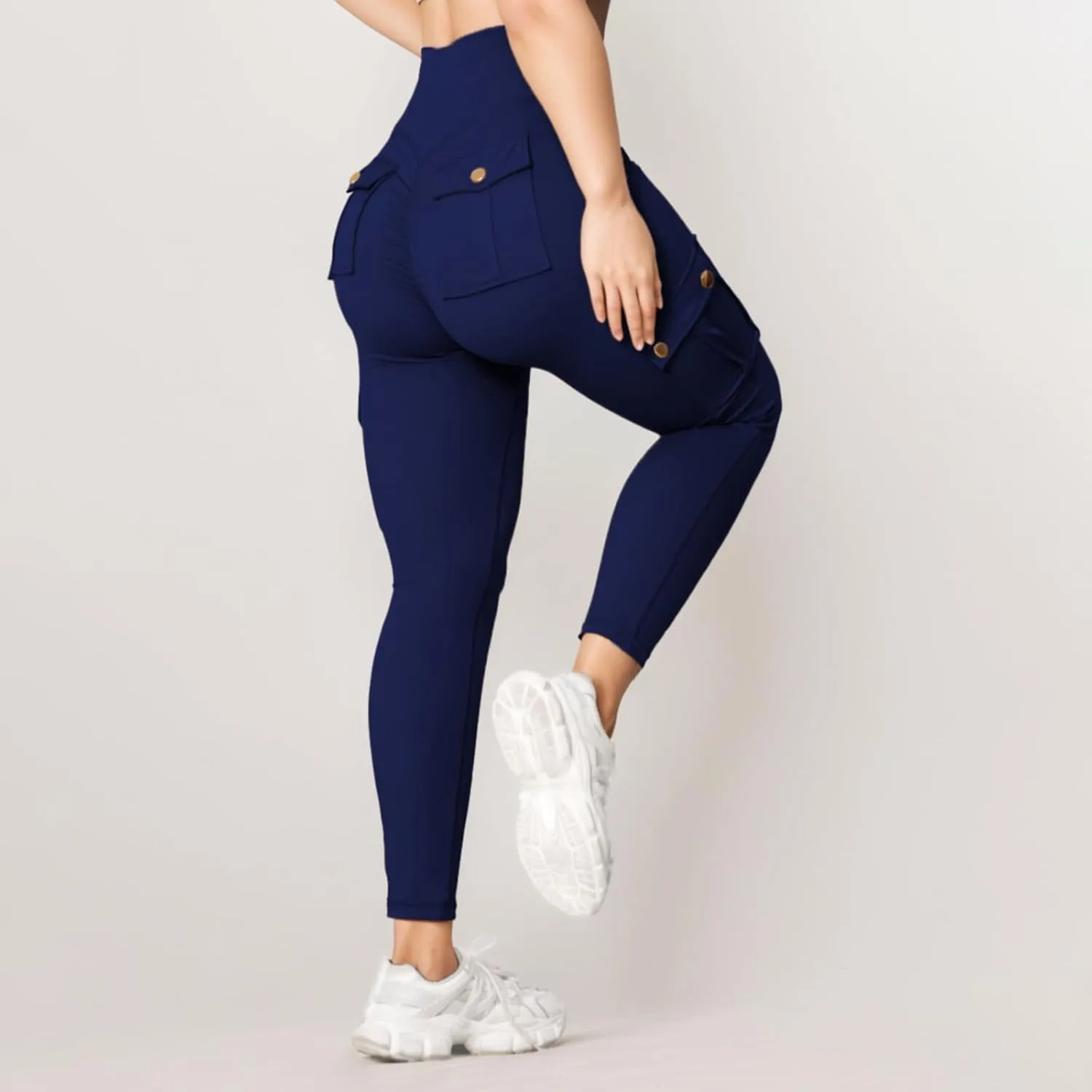 Women's Cargo Yoga Leggings Butt Lifting High Waist Trousers with Flap Pockets Tummy Control Running Pants Gym Tights