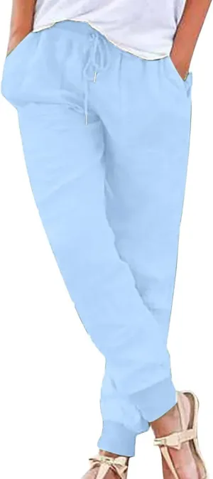 Women's Casual Lantern Harem Loose Capris Pants High Waisted Drawstring Fashion Lounge Slacks Trousers with Pockets