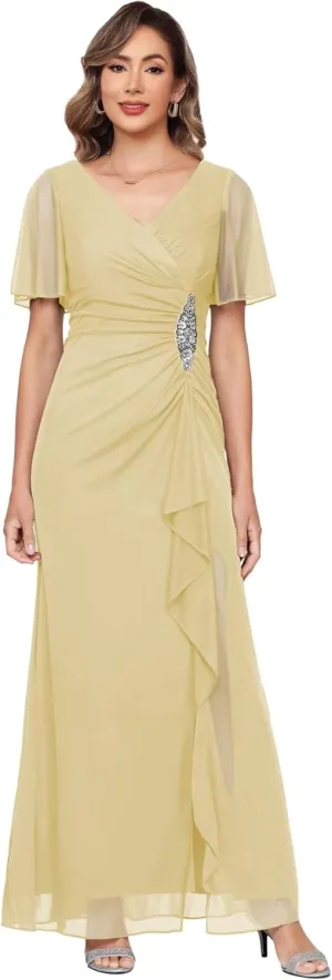 Womens Chiffon Mother of The Bride Dress 2025 Full Length Formal Dress with Ruffles LN118