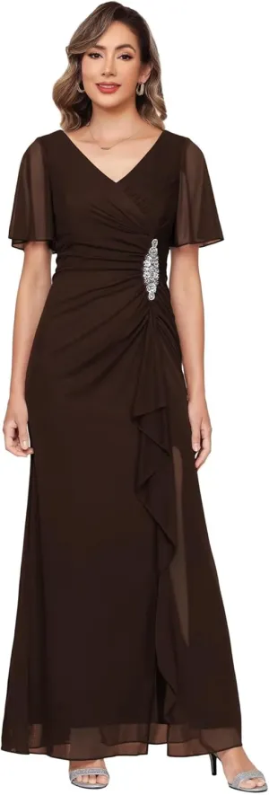 Womens Chiffon Mother of The Bride Dress 2025 Full Length Formal Dress with Ruffles LN118
