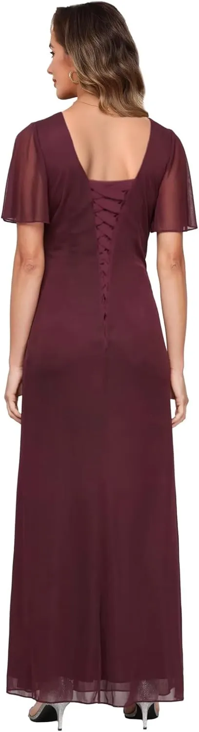 Womens Chiffon Mother of The Bride Dress 2025 Full Length Formal Dress with Ruffles LN118