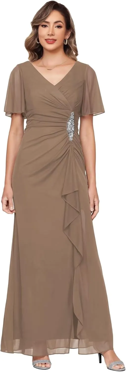Womens Chiffon Mother of The Bride Dress 2025 Full Length Formal Dress with Ruffles LN118
