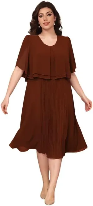 Womens Chiffon Mother of The Bride Dress 2025 Knee Length Formal Dress with Pleats LN119