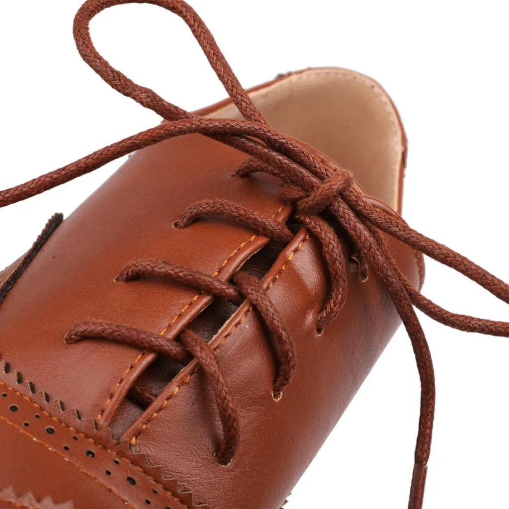Women's Classic Lace Up Wingtip Oxfords Pumps Chunky Block Mid Heel Round Toe Leather Vintage Dress Shoes