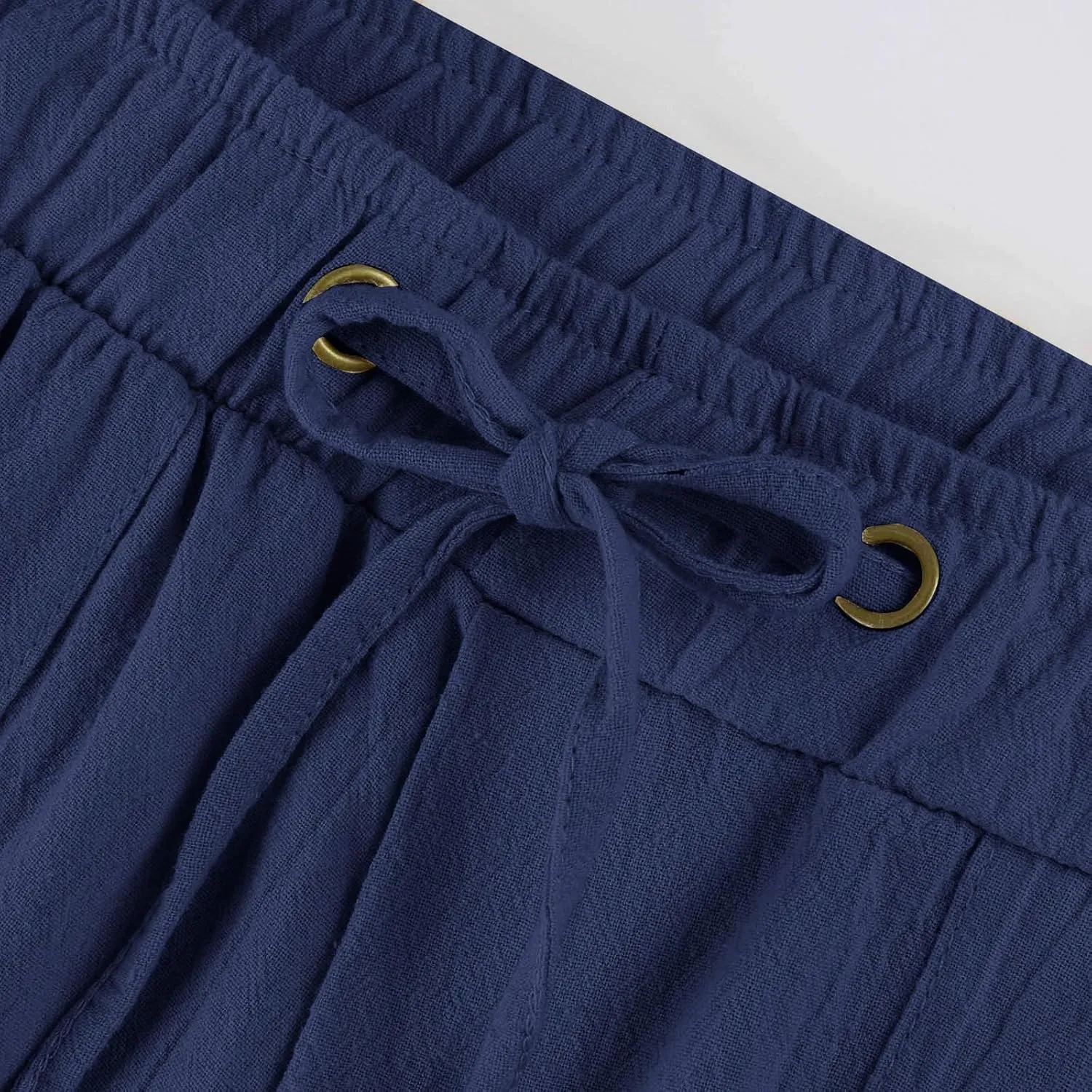 Women's Cotton Linen Drawstring High Waisted Pants Casual Loose Fit Wide Leg Trousers Solid Color Yoga Palazzo