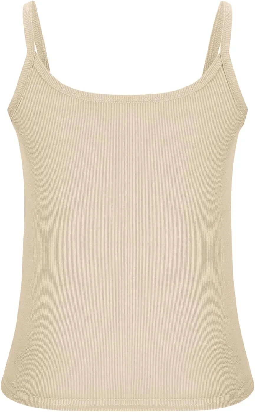 Women's Crop Workout Tank Tops Summer Sexy Ribbed Knit Sleeveless Spaghetti Strap Vests Gym Yoga Lounge Sports Camisole