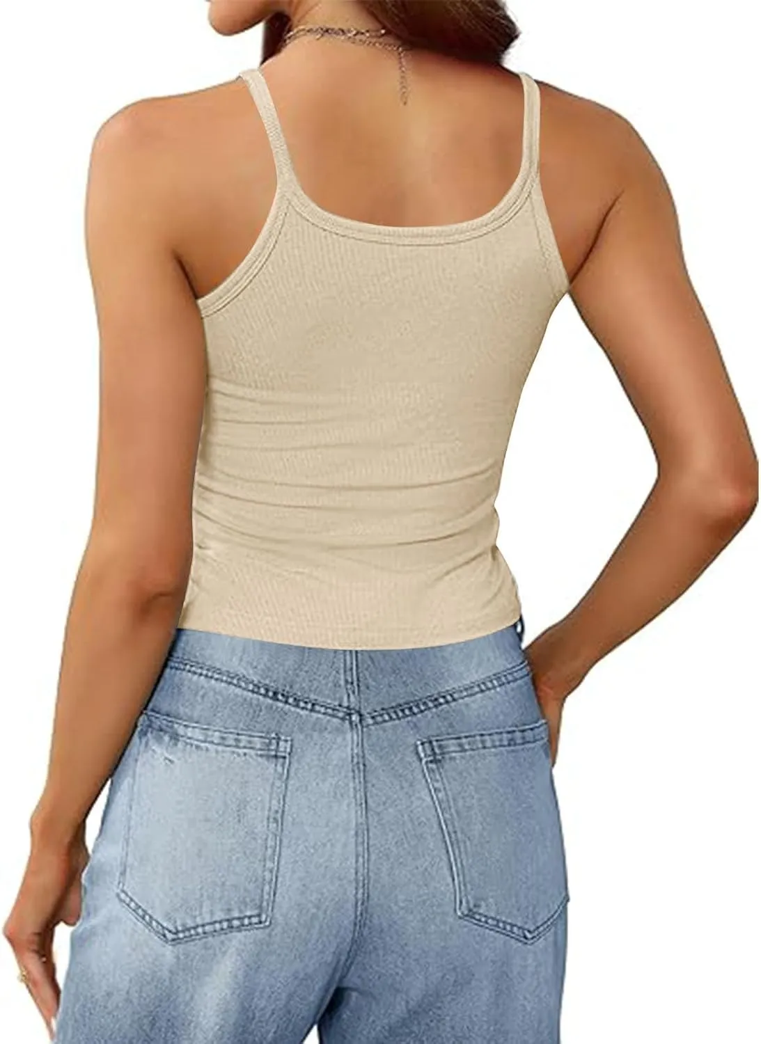 Women's Crop Workout Tank Tops Summer Sexy Ribbed Knit Sleeveless Spaghetti Strap Vests Gym Yoga Lounge Sports Camisole