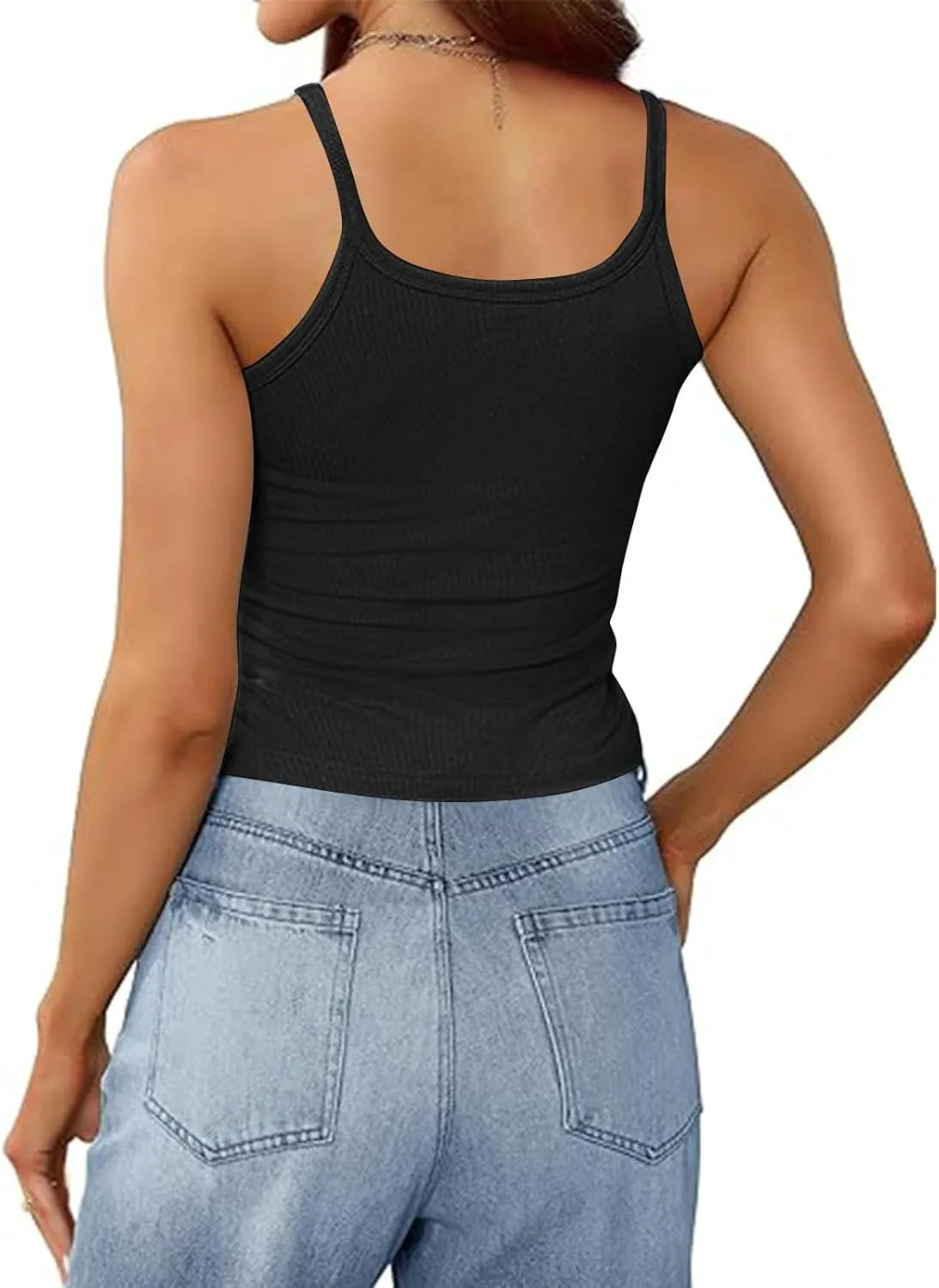 Women's Crop Workout Tank Tops Summer Sexy Ribbed Knit Sleeveless Spaghetti Strap Vests Gym Yoga Lounge Sports Camisole