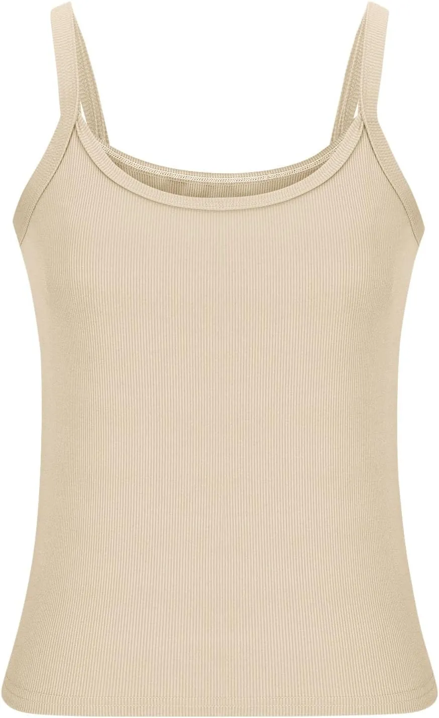 Women's Crop Workout Tank Tops Summer Sexy Ribbed Knit Sleeveless Spaghetti Strap Vests Gym Yoga Lounge Sports Camisole