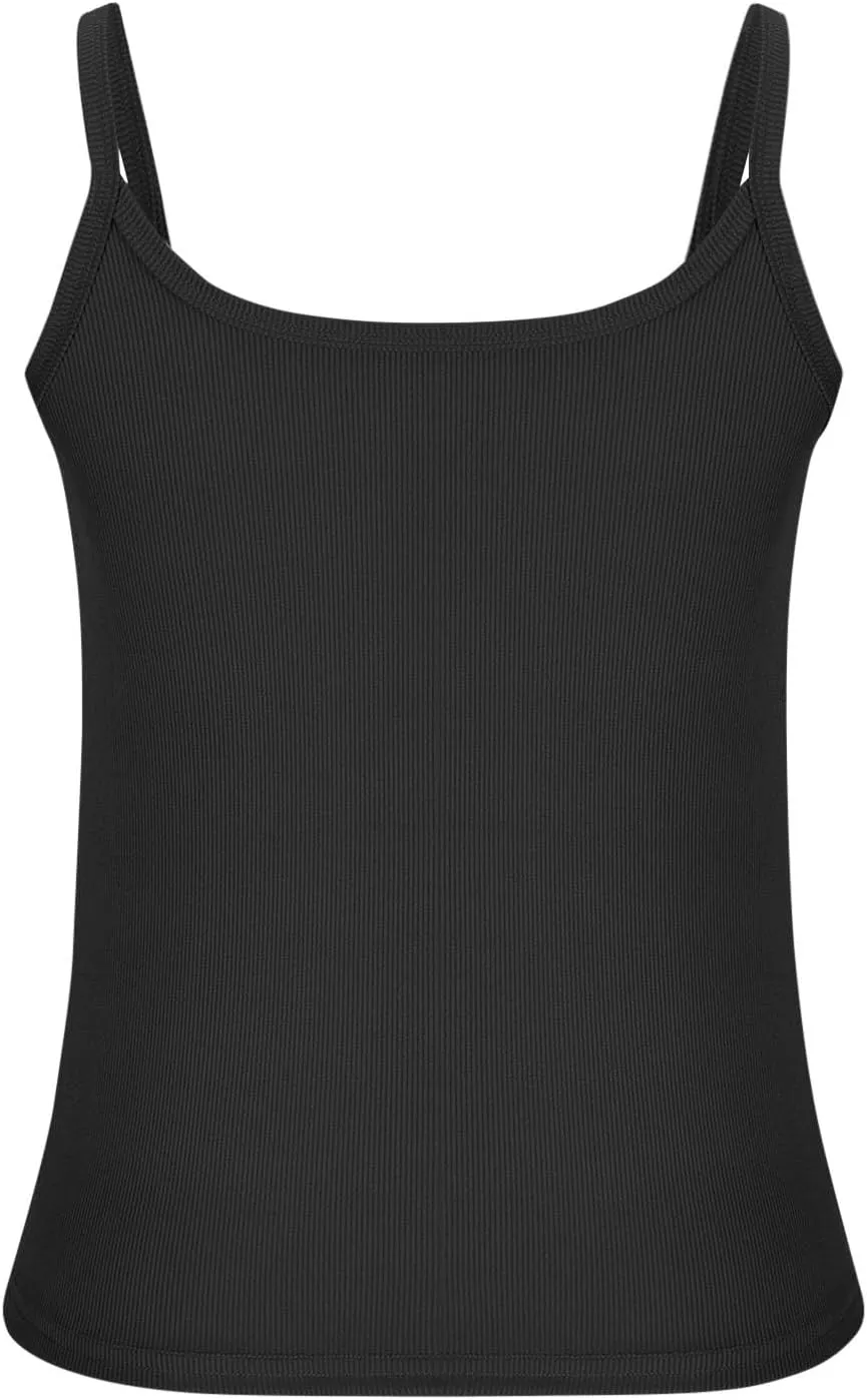 Women's Crop Workout Tank Tops Summer Sexy Ribbed Knit Sleeveless Spaghetti Strap Vests Gym Yoga Lounge Sports Camisole