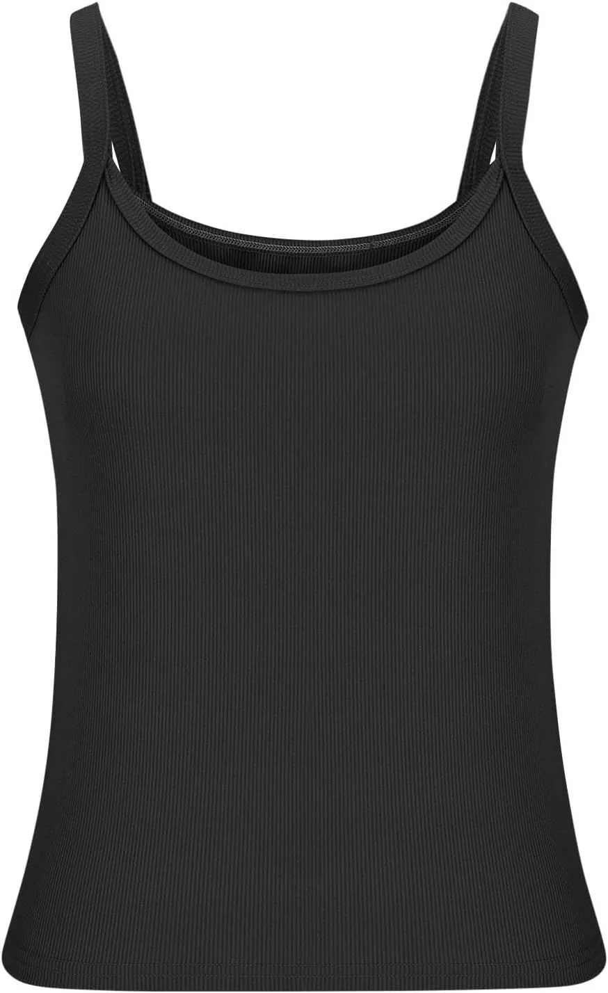 Women's Crop Workout Tank Tops Summer Sexy Ribbed Knit Sleeveless Spaghetti Strap Vests Gym Yoga Lounge Sports Camisole