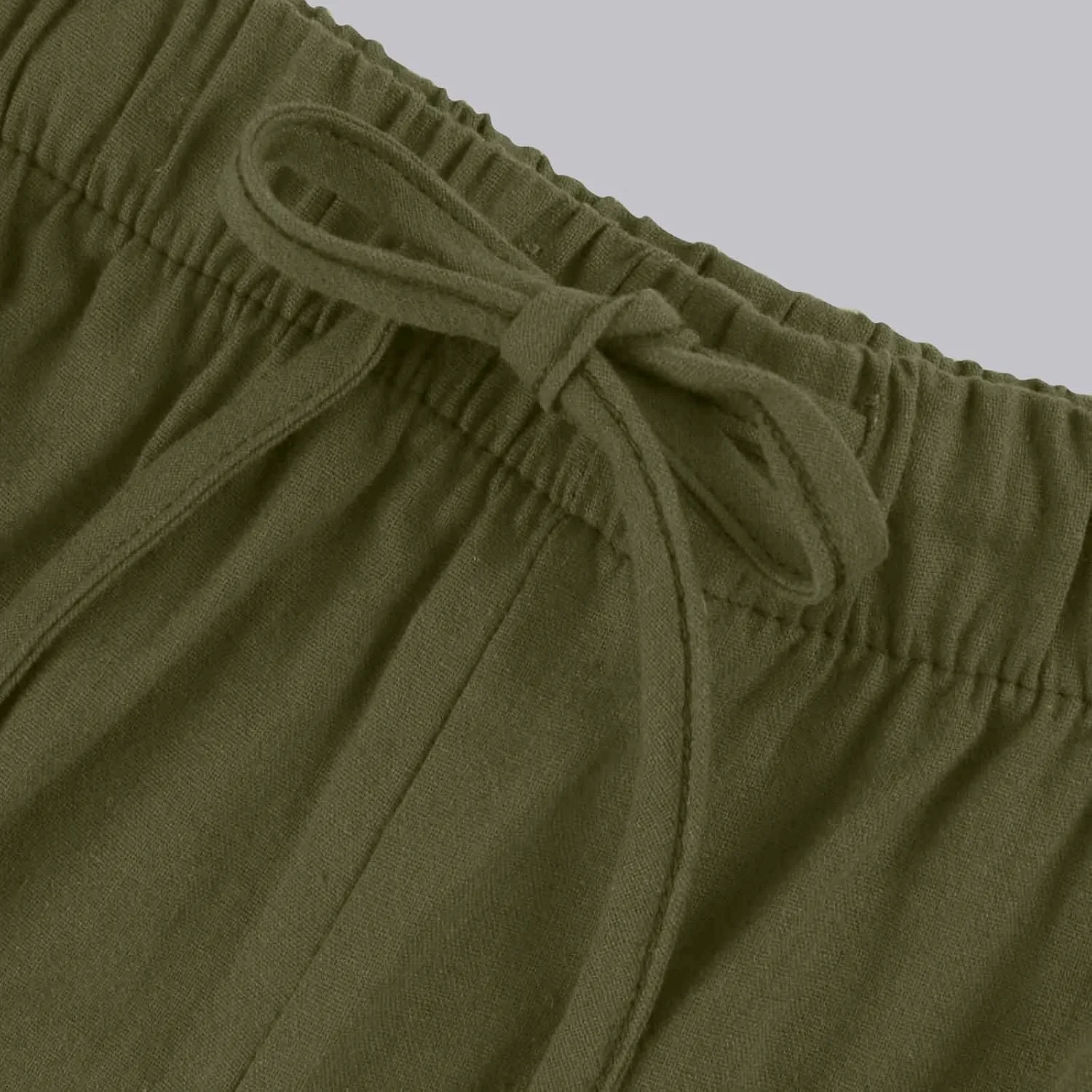 Womens Drawstring Elastic Waist Casual Wide Leg Trousers Cotton Linen Flowy Vacation Beach Palazzo Pants with Pockets