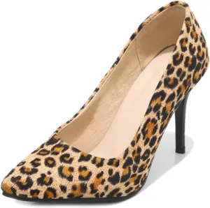 Women's Fashion Leopard Stiletto High Heel Dress Pumps Pointed Toe Slip On Party Office Pump Shoes
