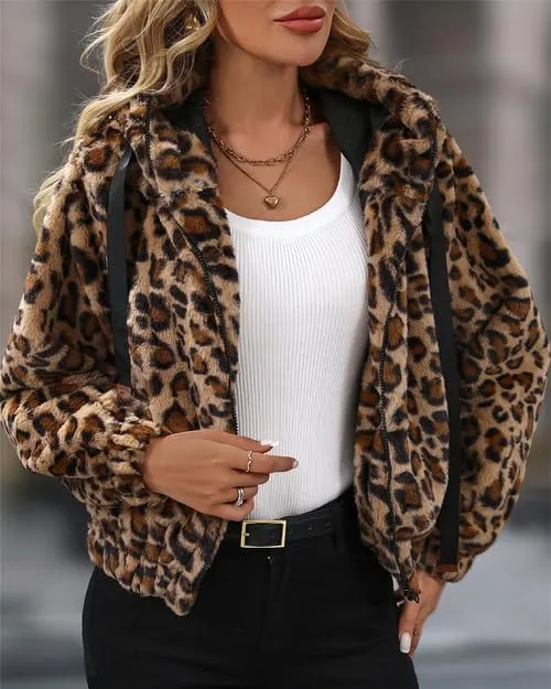Women's Faux Fur Crop Coat Full Zip Fleece Sherpa Jacket with Hood