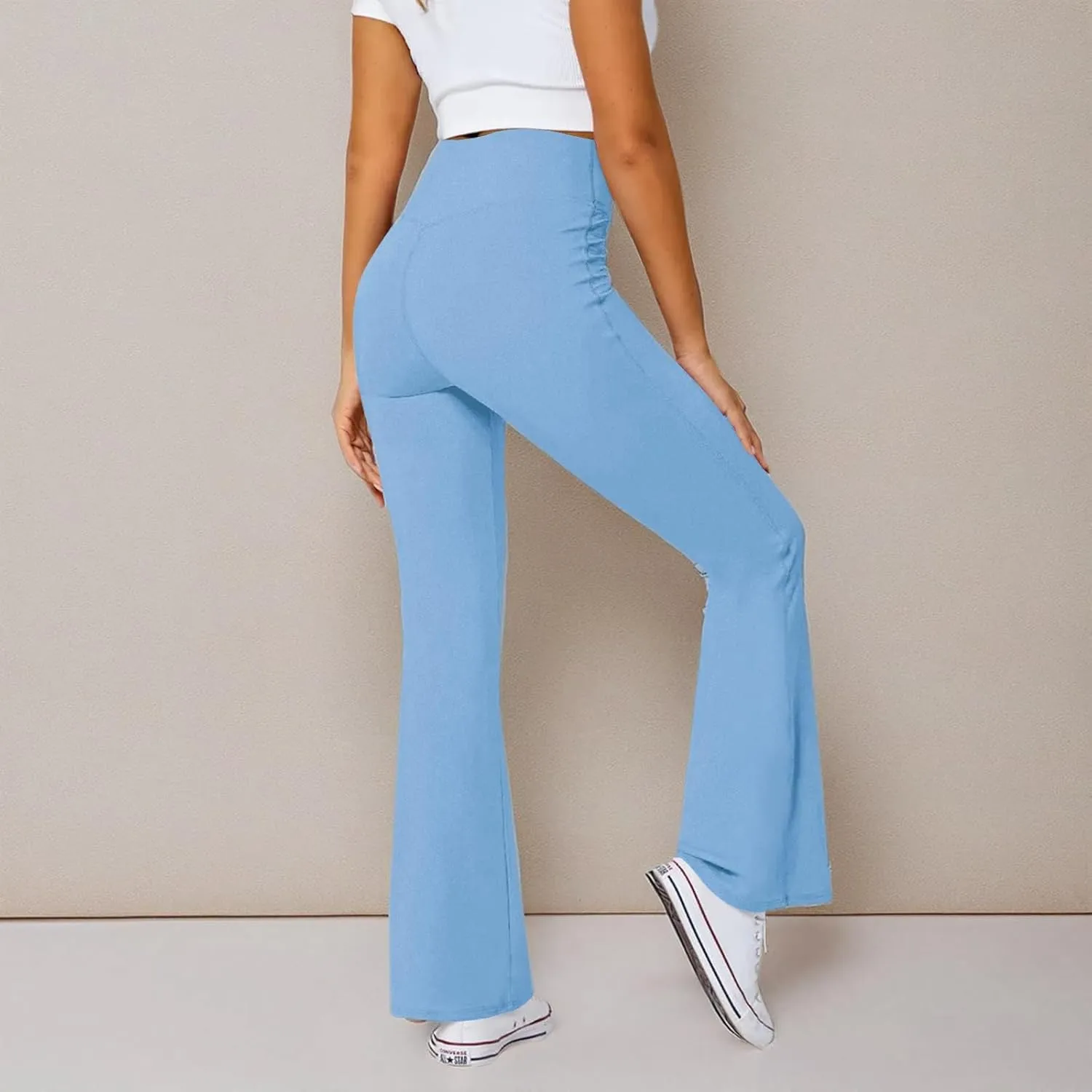Women's Flare Leggings with Pockets-Crossover High Waisted Bootcut Yoga Pants-Tummy Control Bell Bottom Leggings