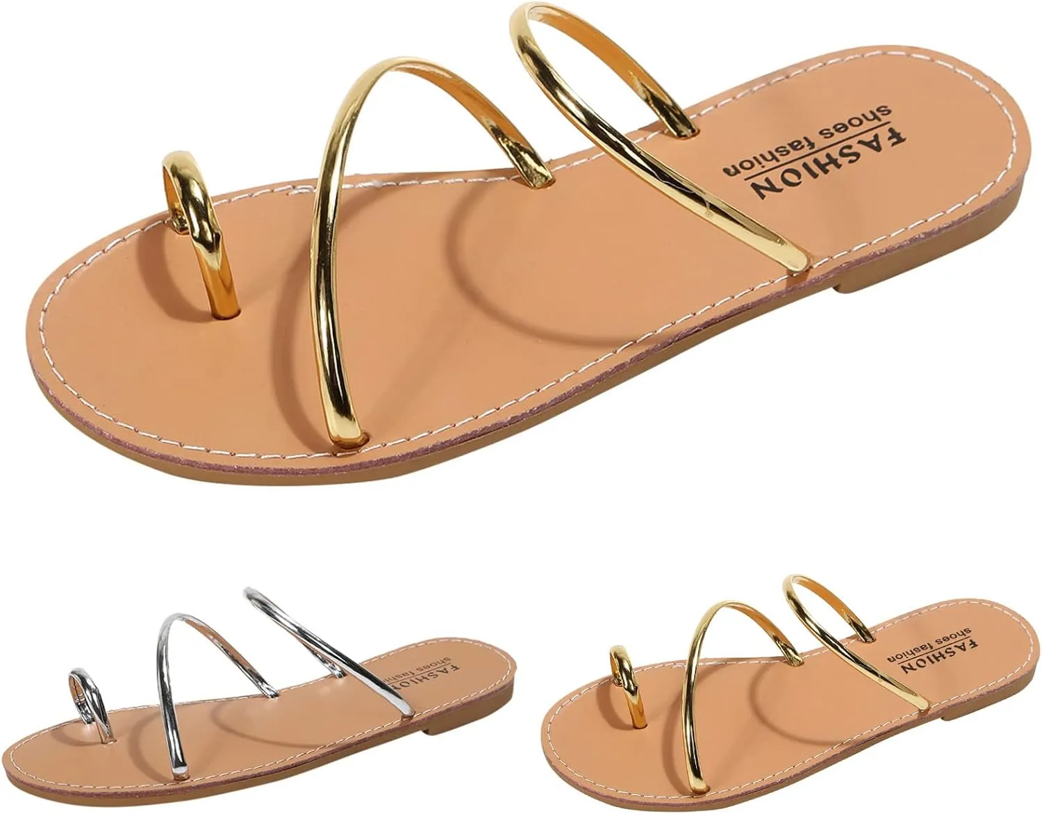 Womens Flat Toe Ring Thongs Shoes Sandals Women Slippers Comfort Flat Bottom Non Slip Beach Women's Slide Sandals