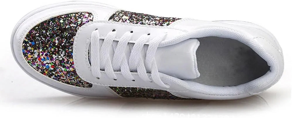 Women's Glitter Platform Wedge Sneaker with Arch Support Lace Up Walking Shoes Sparkly Sequin Lightweight Non Slip Casual Sneakers