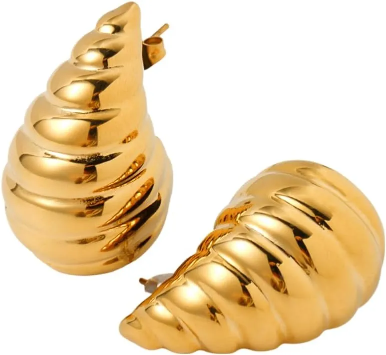 Women's Gold Plated Stainless Steel Twisted Teardrop Stud Earrings