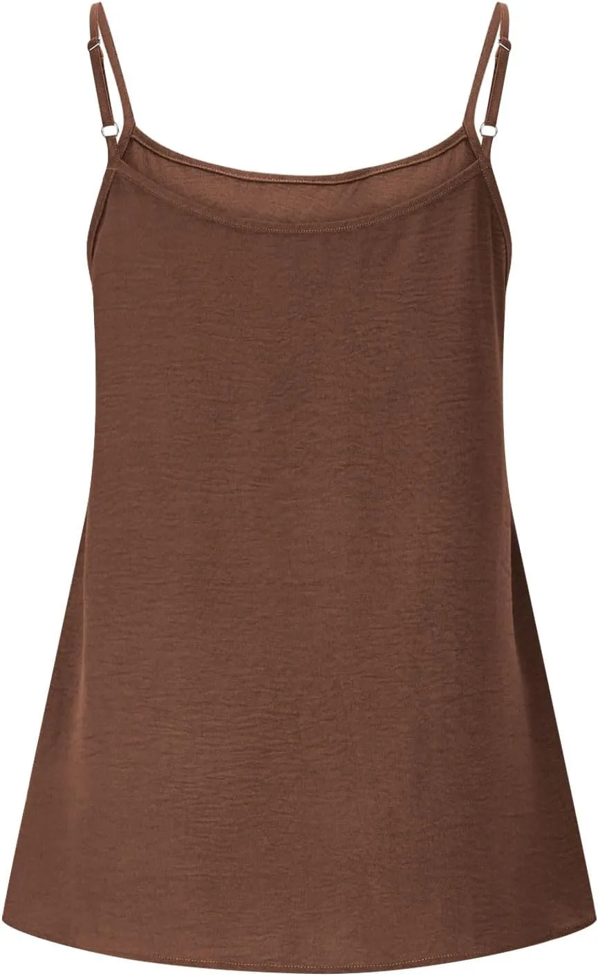 Women's Halter Tank Tops Smocked Waist Tanks Flowy Hem Loose Spaghetti Strap Blouses Cozy Camisole T-Shirts for Summer