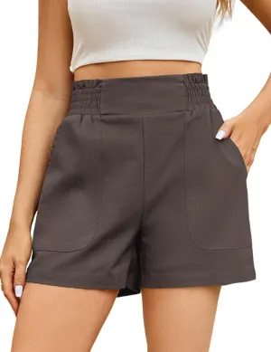 Women's High Waisted Shorts Casual Elastic Waist Shorts Woman Lounge Wide Leg Solid Shorts with Pockets