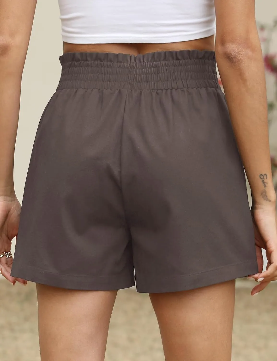 Women's High Waisted Shorts Casual Elastic Waist Shorts Woman Lounge Wide Leg Solid Shorts with Pockets
