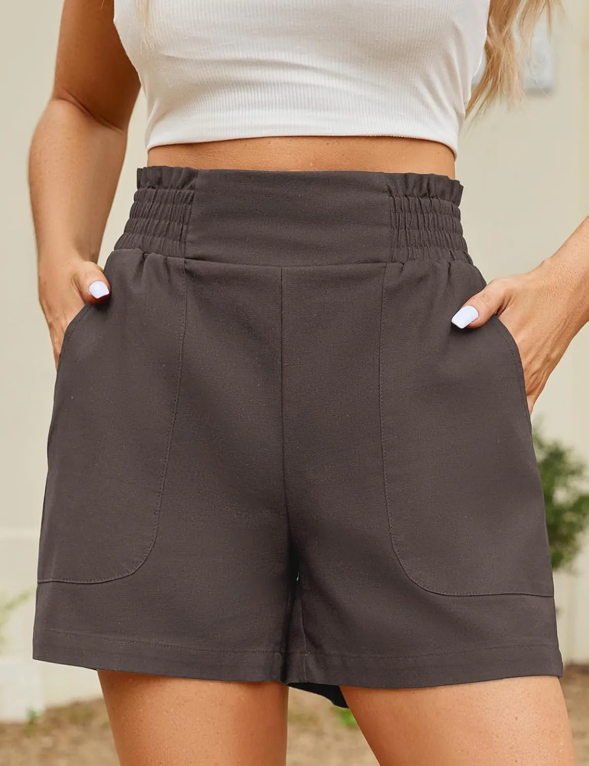 Women's High Waisted Shorts Casual Elastic Waist Shorts Woman Lounge Wide Leg Solid Shorts with Pockets