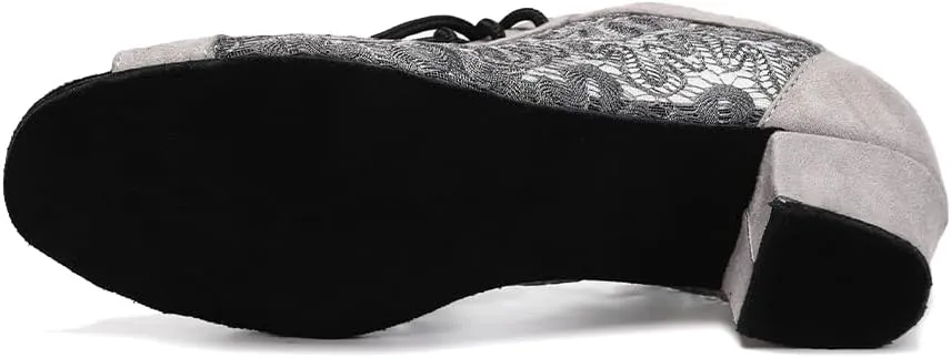 Women's Lace-up Ballroom Latin Dance Shoes Peep Toe Salsa Tango Dance Practice Shoes Low Heel