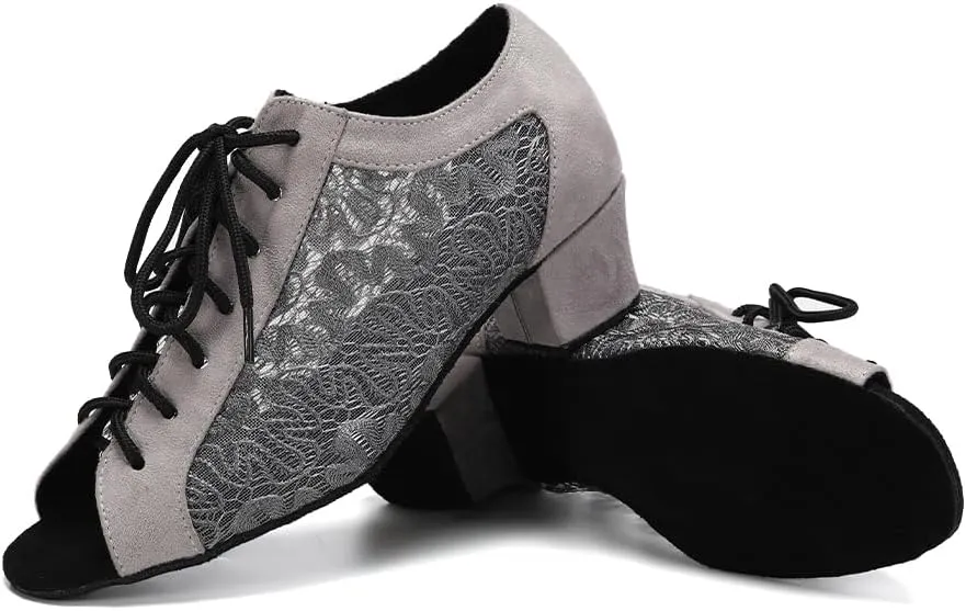 Women's Lace-up Ballroom Latin Dance Shoes Peep Toe Salsa Tango Dance Practice Shoes Low Heel