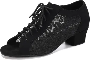 Women's Lace-up Ballroom Latin Dance Shoes Peep Toe Salsa Tango Dance Practice Shoes Low Heel