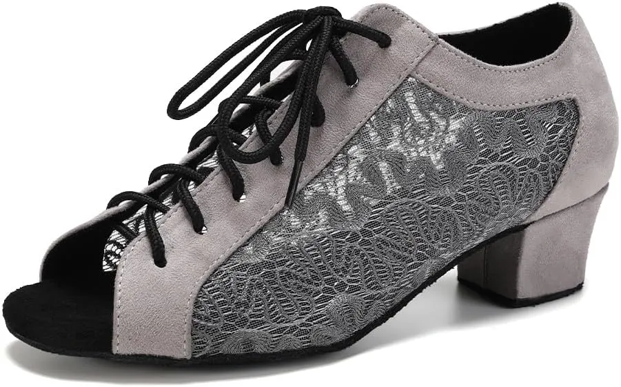 Women's Lace-up Ballroom Latin Dance Shoes Peep Toe Salsa Tango Dance Practice Shoes Low Heel