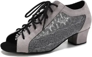 Women's Lace-up Ballroom Latin Dance Shoes Peep Toe Salsa Tango Dance Practice Shoes Low Heel
