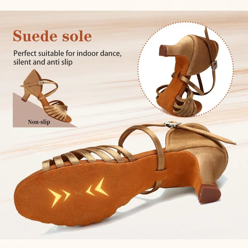 Women's Latin Dance Shoes Open Toe Ballroom Professional Salsa Dance Practice Shoes 2inch Heel