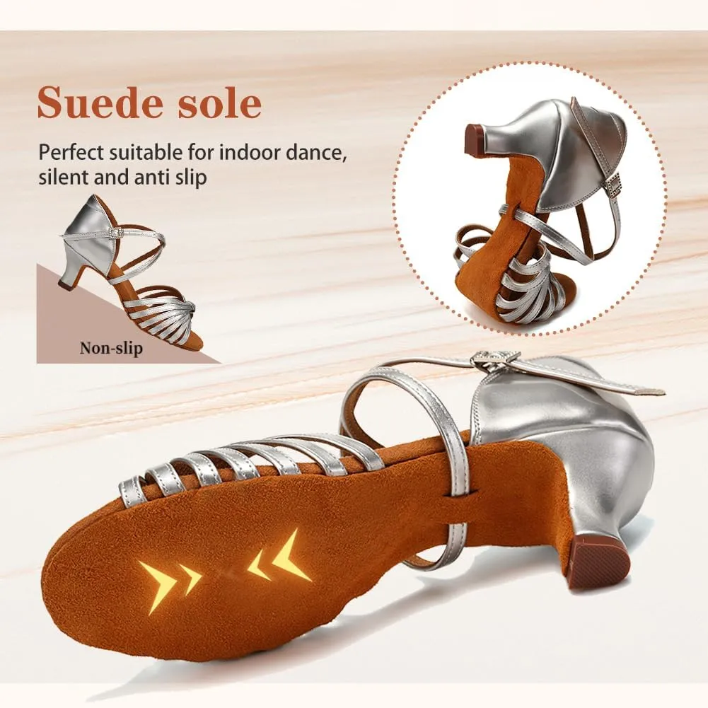 Women's Latin Dance Shoes Open Toe Ballroom Professional Salsa Dance Practice Shoes 2inch Heel