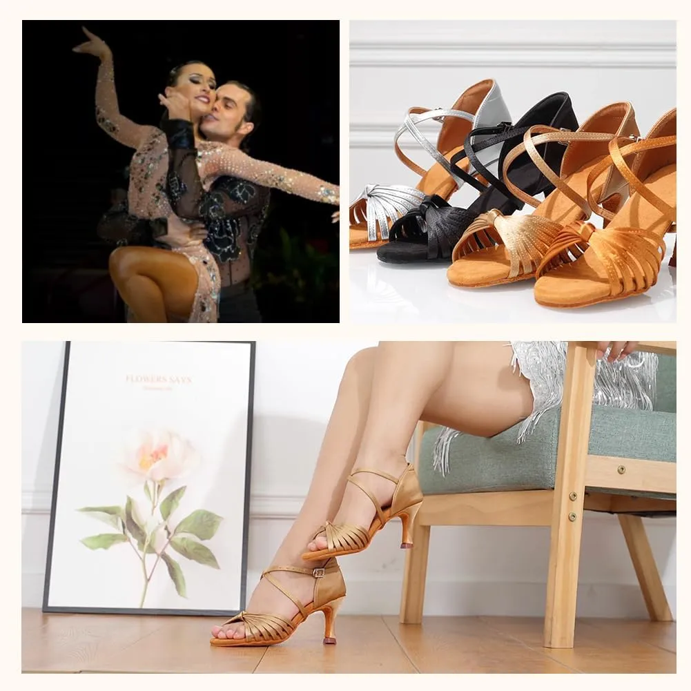 Women's Latin Dance Shoes Open Toe Ballroom Professional Salsa Dance Practice Shoes 2inch Heel