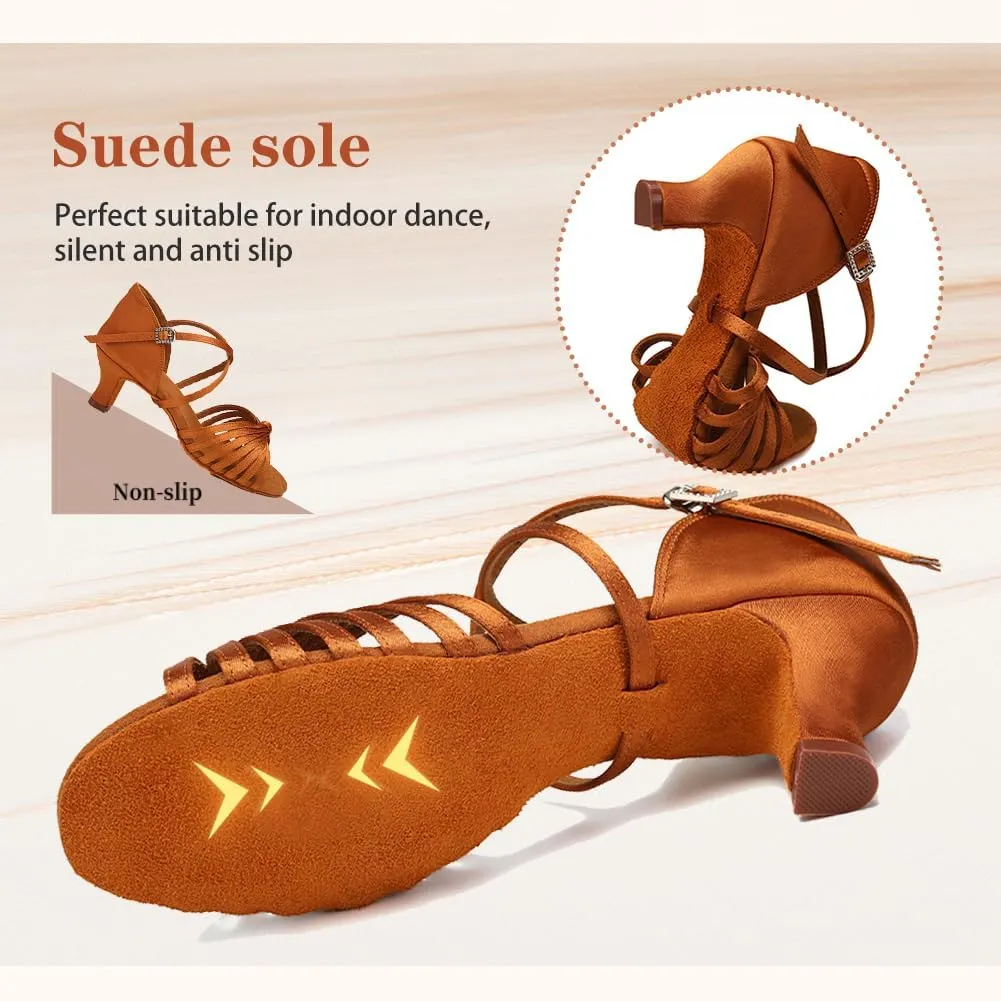 Women's Latin Dance Shoes Open Toe Ballroom Professional Salsa Dance Practice Shoes 2inch Heel