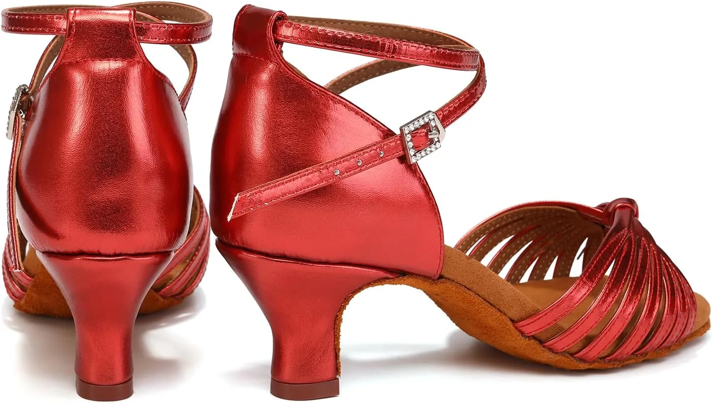 Women's Latin Dance Shoes Satin Open Toe Professional Practice Ballroom Salsa Dancing Shoes 5cm Heel