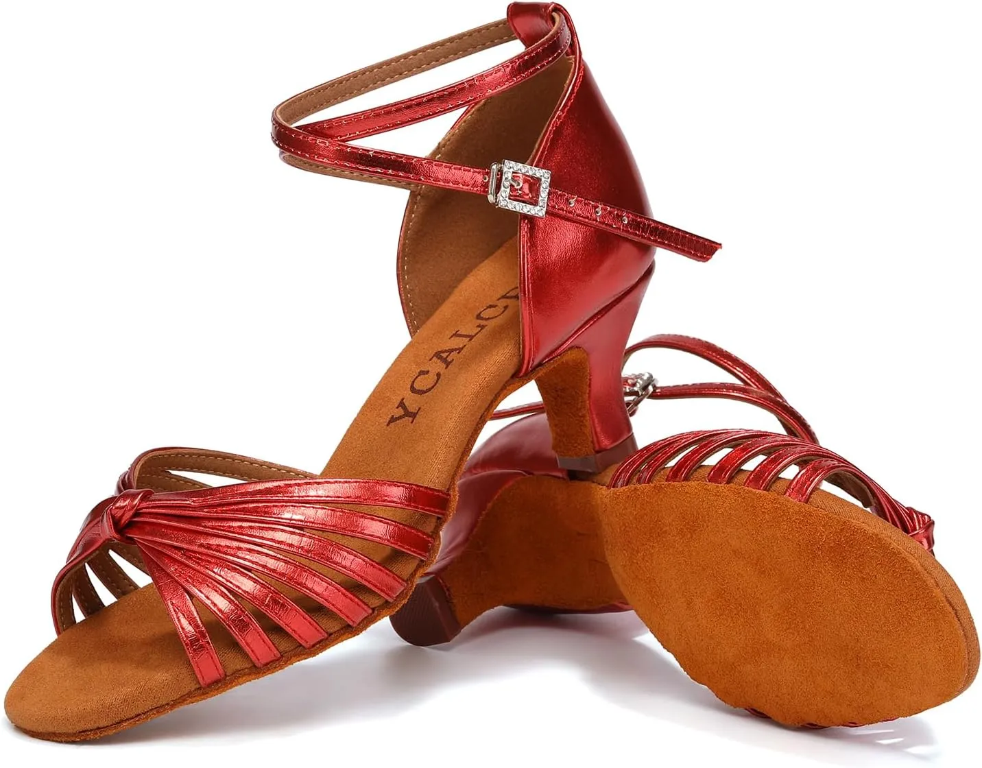 Women's Latin Dance Shoes Satin Open Toe Professional Practice Ballroom Salsa Dancing Shoes 5cm Heel