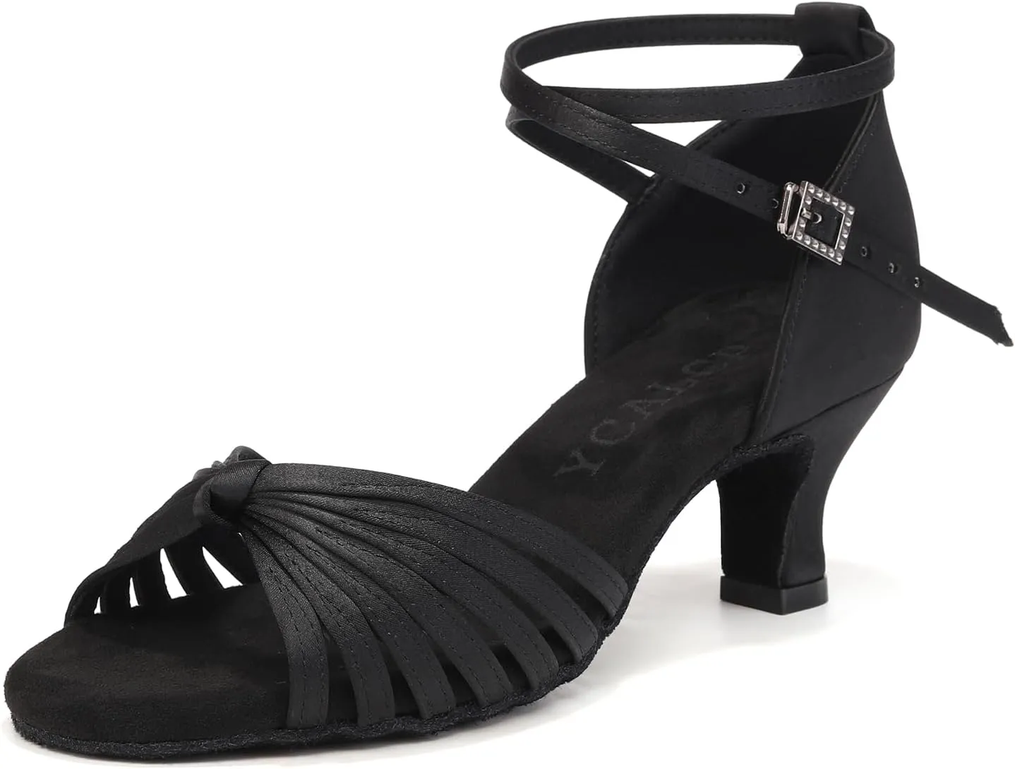 Women's Latin Dance Shoes Satin Open Toe Professional Practice Ballroom Salsa Dancing Shoes 5cm Heel