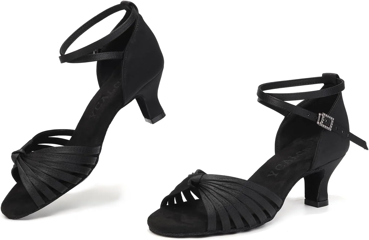 Women's Latin Dance Shoes Satin Open Toe Professional Practice Ballroom Salsa Dancing Shoes 5cm Heel