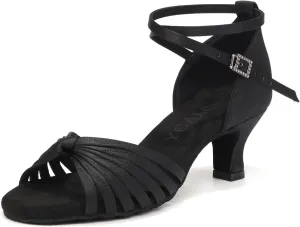 Women's Latin Dance Shoes Satin Open Toe Professional Practice Ballroom Salsa Dancing Shoes 5cm Heel
