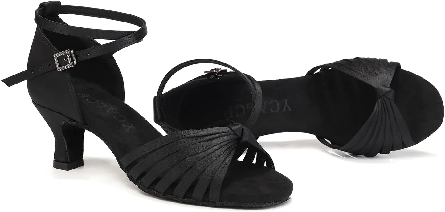 Women's Latin Dance Shoes Satin Open Toe Professional Practice Ballroom Salsa Dancing Shoes 5cm Heel