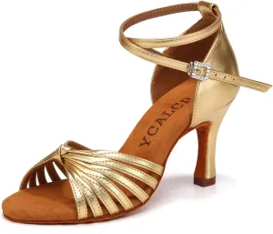 Women's Latin Dance Shoes Satin Open Toe Professional Practice Ballroom Salsa Dancing Shoes 9cm Heel