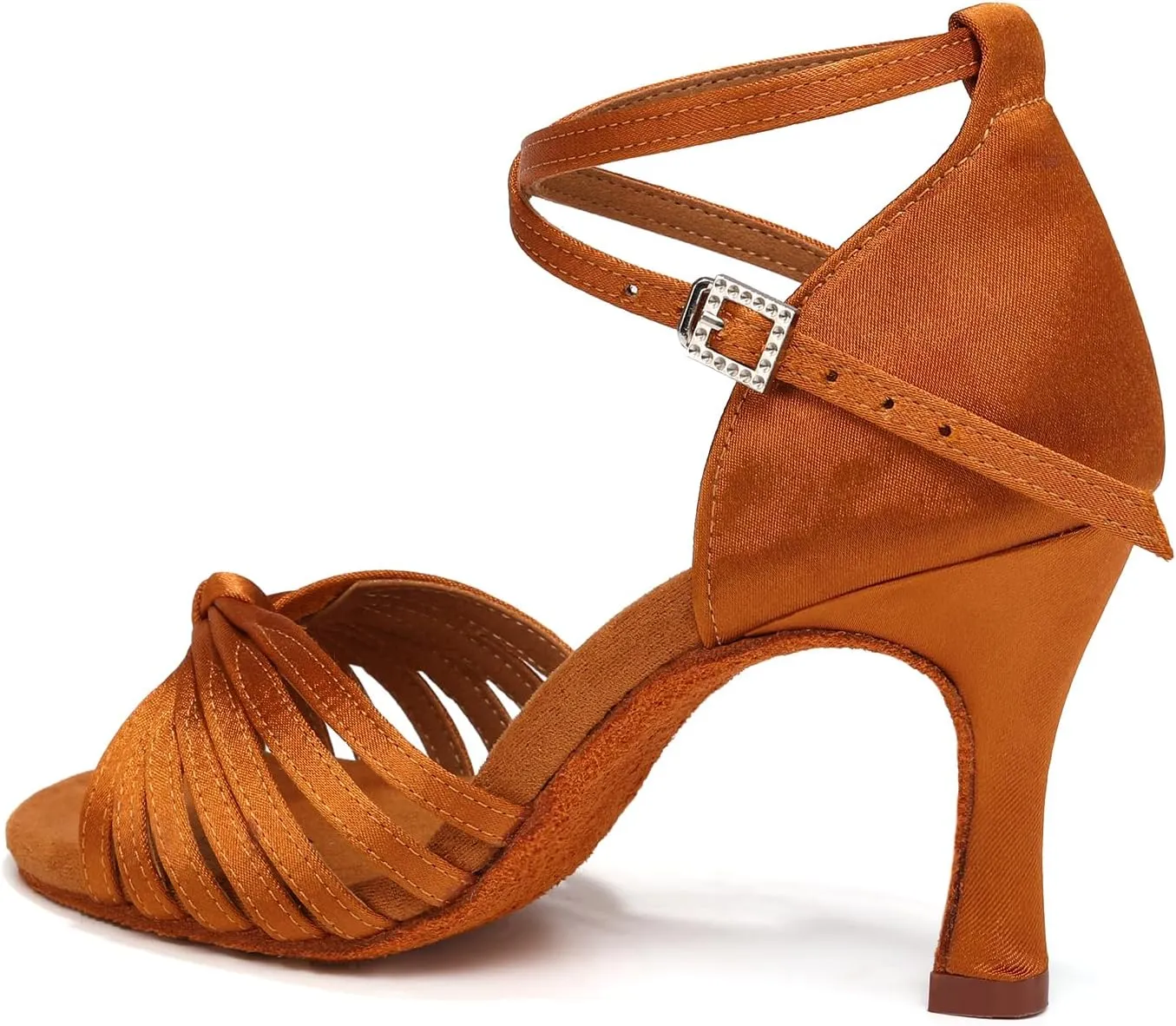 Women's Latin Dance Shoes Satin Open Toe Professional Practice Ballroom Salsa Dancing Shoes 9cm Heel
