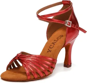 Women's Latin Dance Shoes Satin Open Toe Professional Practice Ballroom Salsa Dancing Shoes 9cm Heel