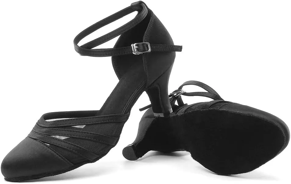 Women's Latin Dance Shoes Satin Professional Salsa Ballroom Performance Dancing Shoes Closed Toe