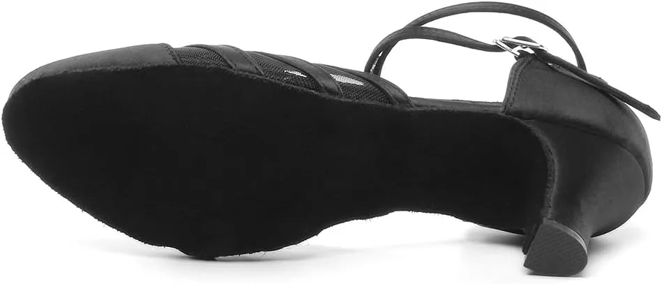 Women's Latin Dance Shoes Satin Professional Salsa Ballroom Performance Dancing Shoes Closed Toe