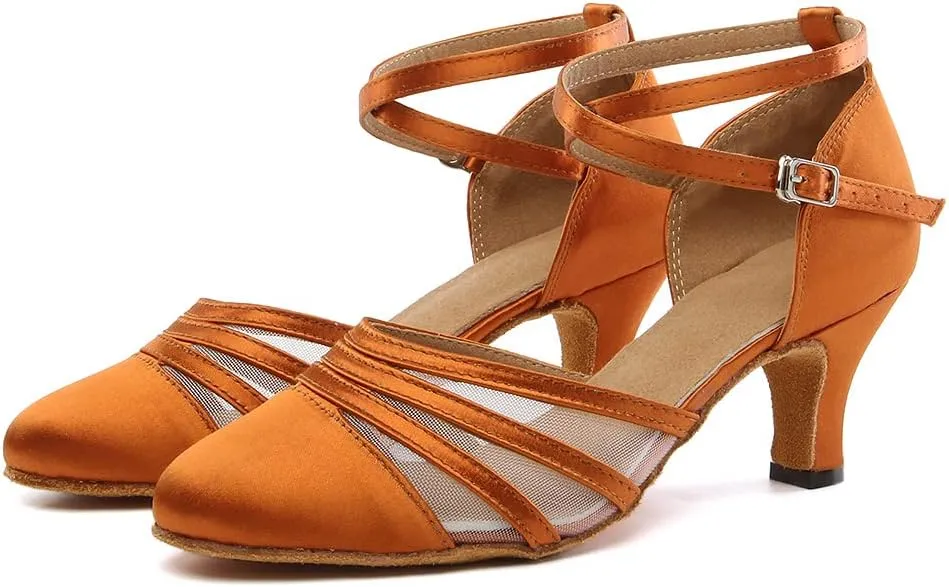 Women's Latin Dance Shoes Satin Professional Salsa Ballroom Performance Dancing Shoes Closed Toe