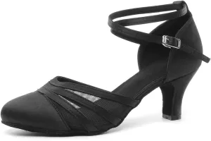 Women's Latin Dance Shoes Satin Professional Salsa Ballroom Performance Dancing Shoes Closed Toe