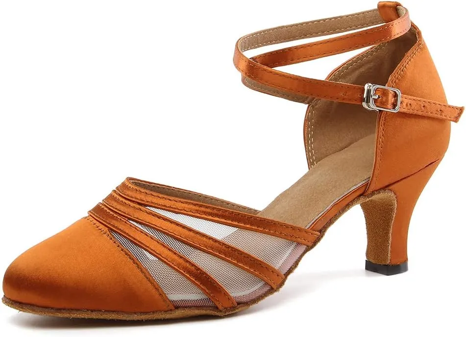 Women's Latin Dance Shoes Satin Professional Salsa Ballroom Performance Dancing Shoes Closed Toe