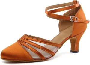 Women's Latin Dance Shoes Satin Professional Salsa Ballroom Performance Dancing Shoes Closed Toe